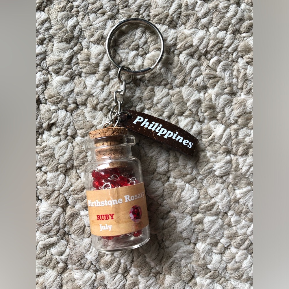 New Philippines Ruby Red Birthstone Mini Bottle Keychain Rosary